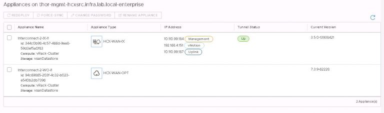 HCX appliance and tunnel status