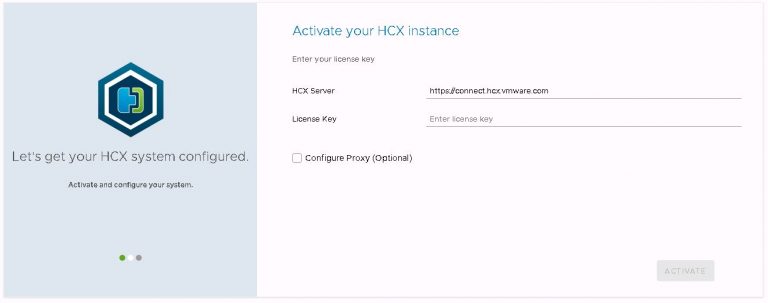 HCX license entry and activation.