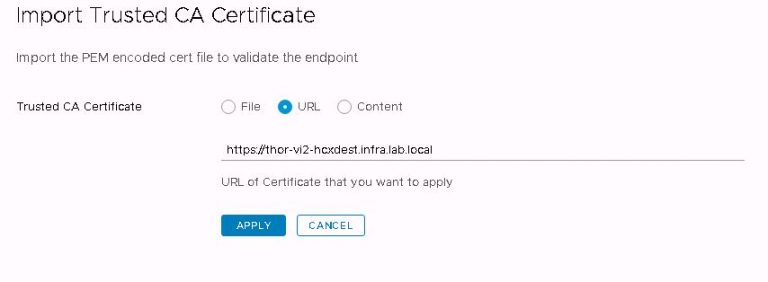 HCX import destination appliance certificate