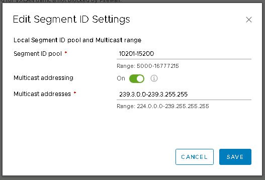 NSX segment ID settings